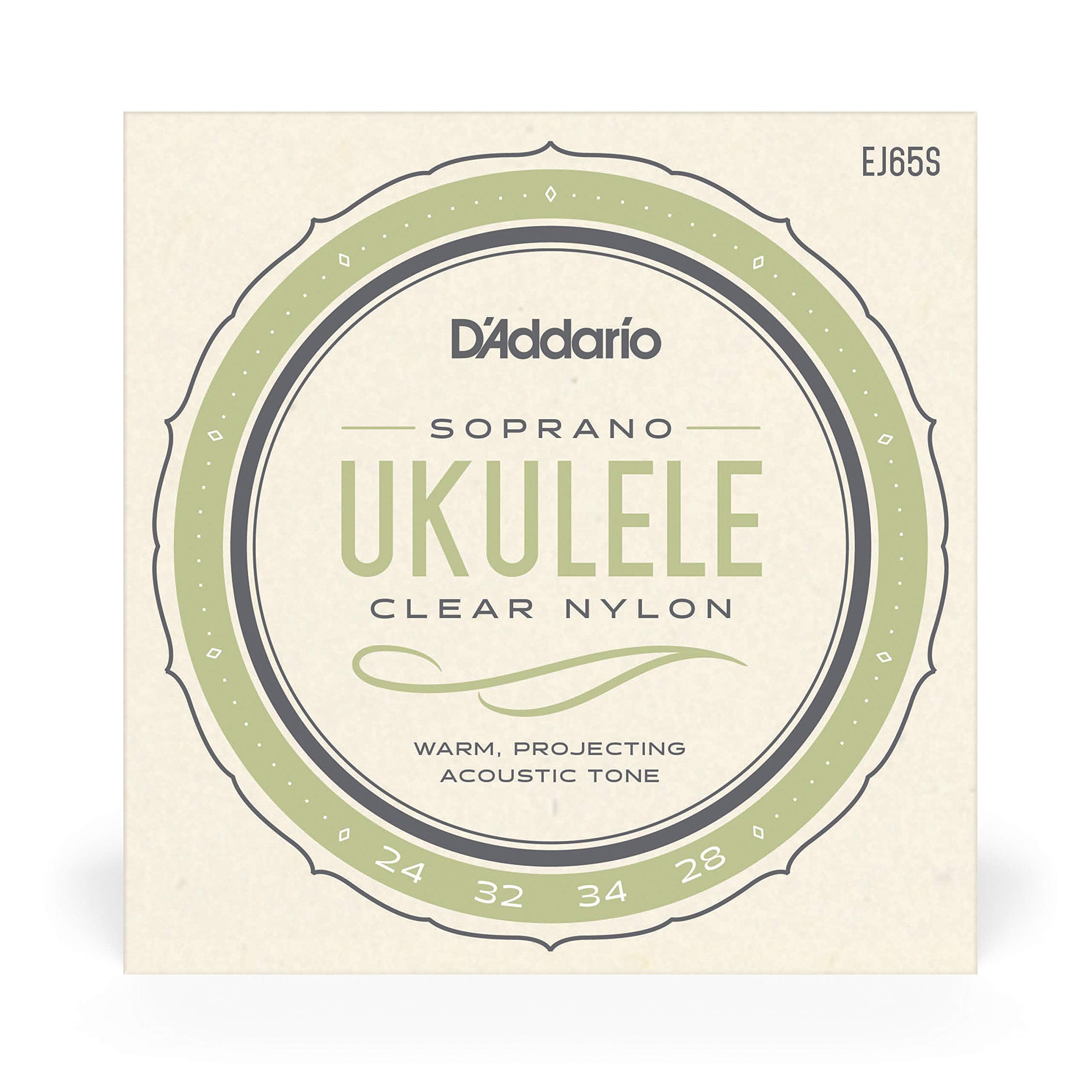 D'Addario Soprano Ukulele Strings, Clear Nylon, Ej65S, 4 String Set, Pack Of 1
